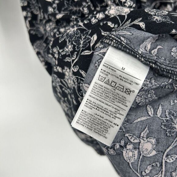 Old Navy Boho Mini Dress Black Floral Long Balloon Sleeves Lace Up Size M - Picture 10 of 10